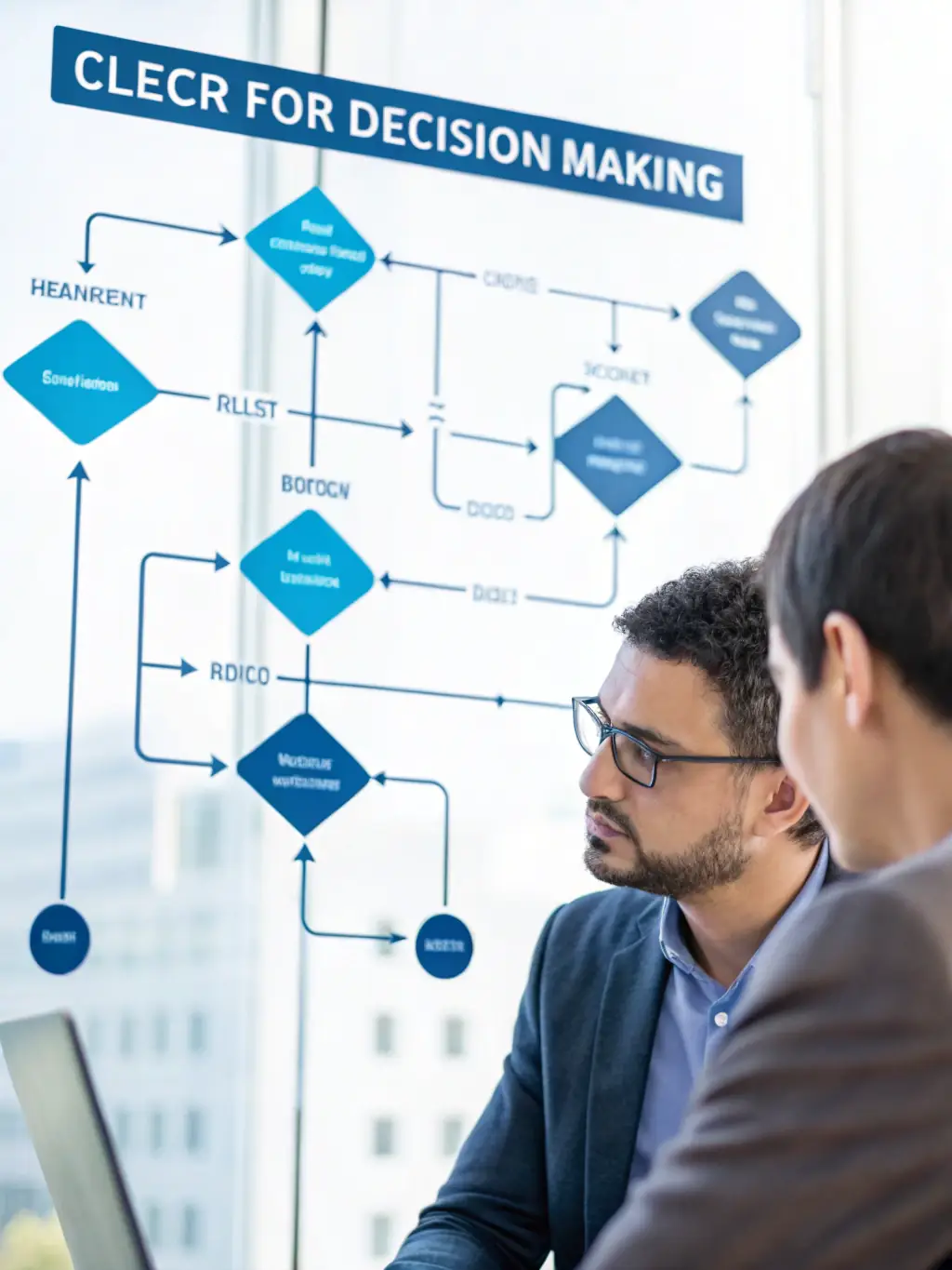 A visual representation of a decision tree or flowchart, illustrating the concept of scalable decision flows for a consulting agency.