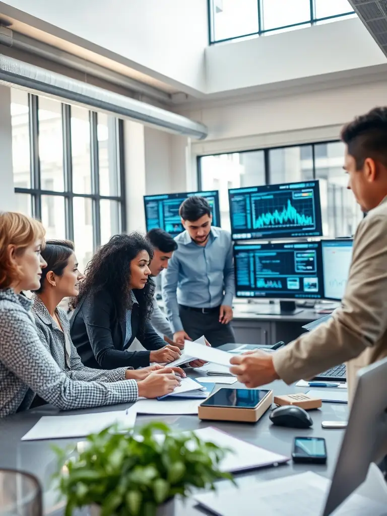 An image depicting a team collaborating over a digital platform, capturing knowledge and insights, symbolizing the collaborative approach of Brayn System.